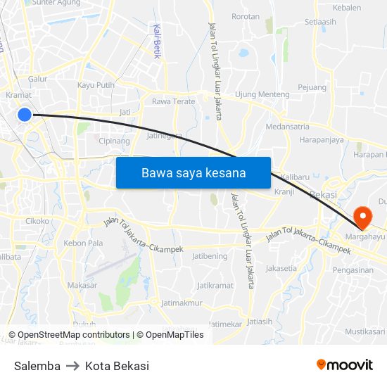 Salemba to Kota Bekasi map