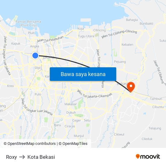 Roxy to Kota Bekasi map