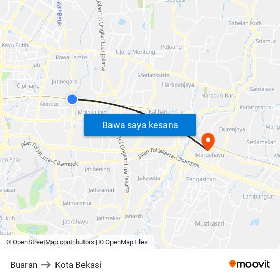 Buaran to Kota Bekasi map