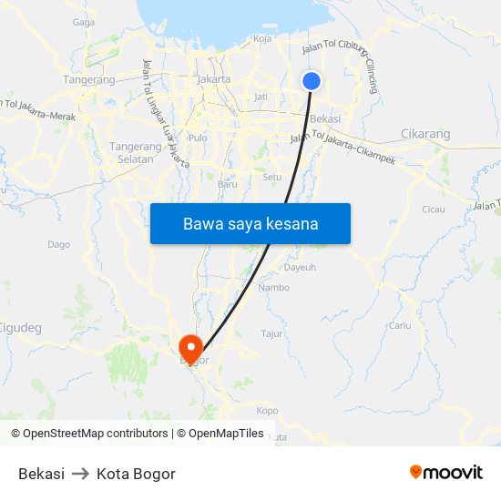Bekasi to Kota Bogor map