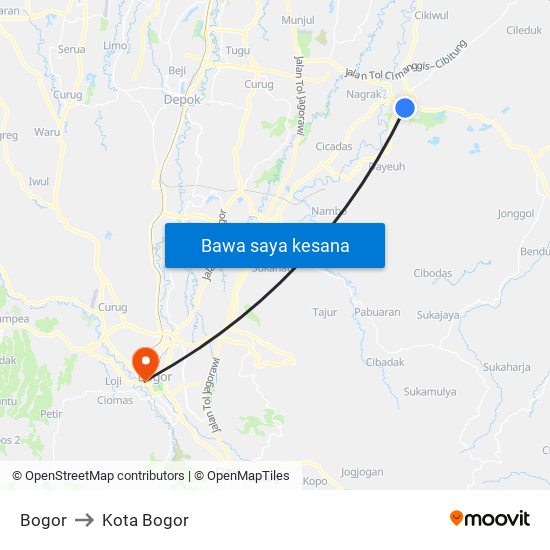 Bogor to Kota Bogor map