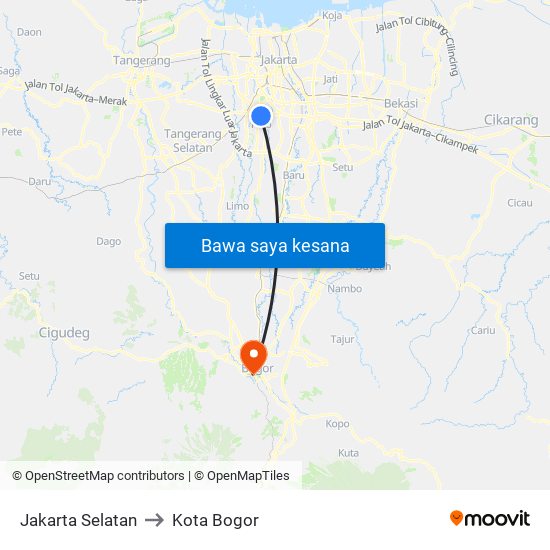 Jakarta Selatan to Jakarta Selatan map