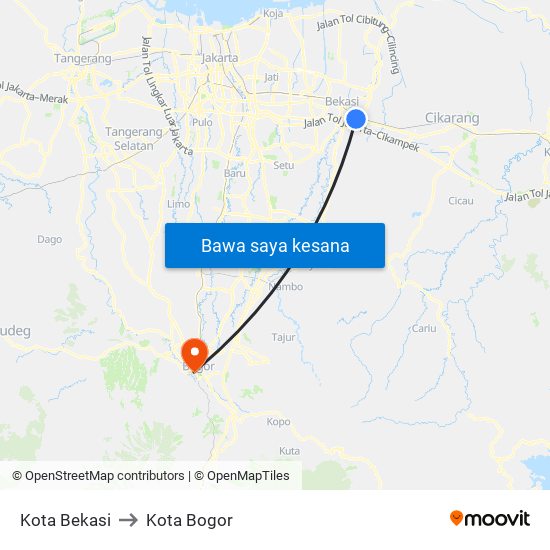 Kota Bekasi to Kota Bogor map