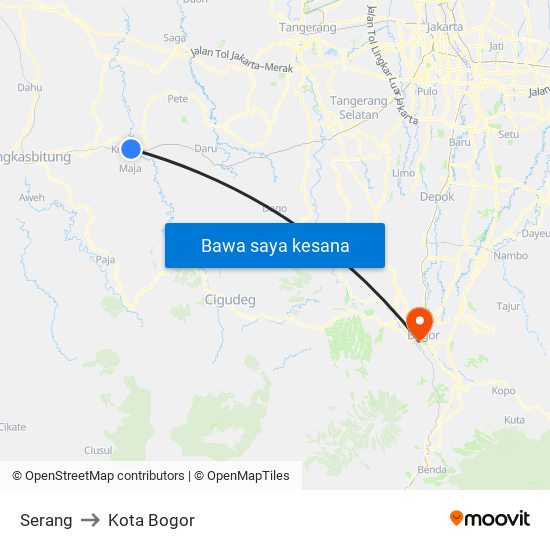 Serang to Kota Bogor map