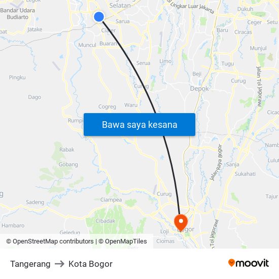 Tangerang to Kota Bogor map