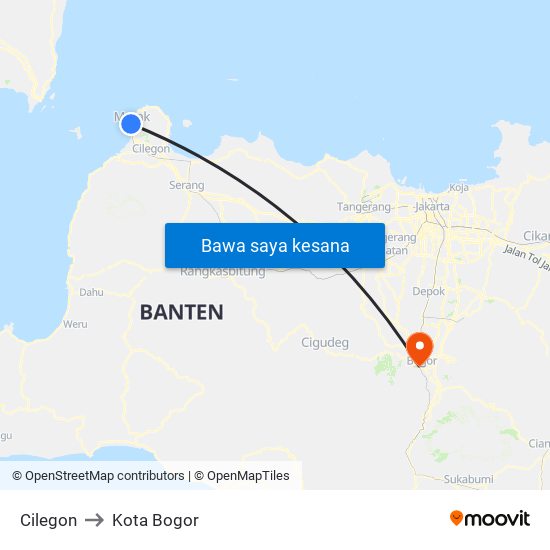 Cilegon to Kota Bogor map