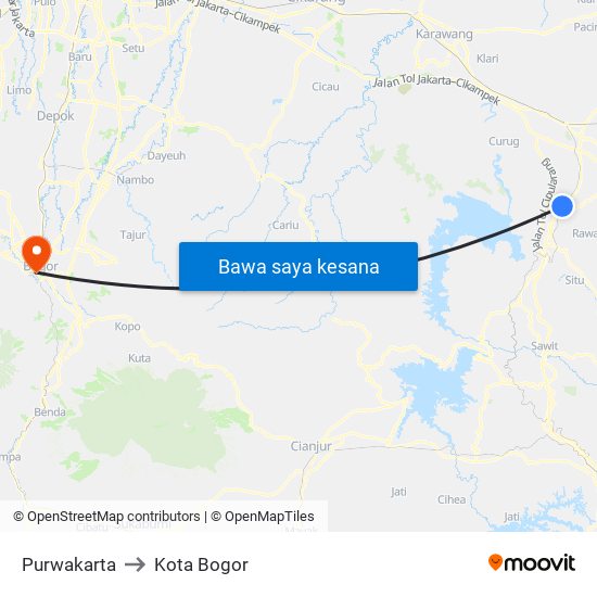 Purwakarta to Kota Bogor map