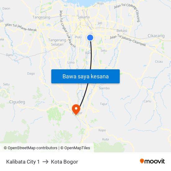 Kalibata City 1 to Kota Bogor map