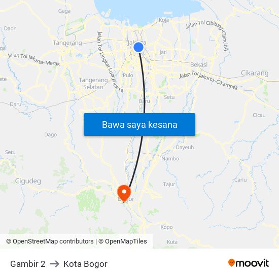 Gambir 2 to Kota Bogor map