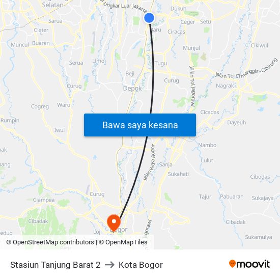 Stasiun Tanjung Barat 2 to Kota Bogor map