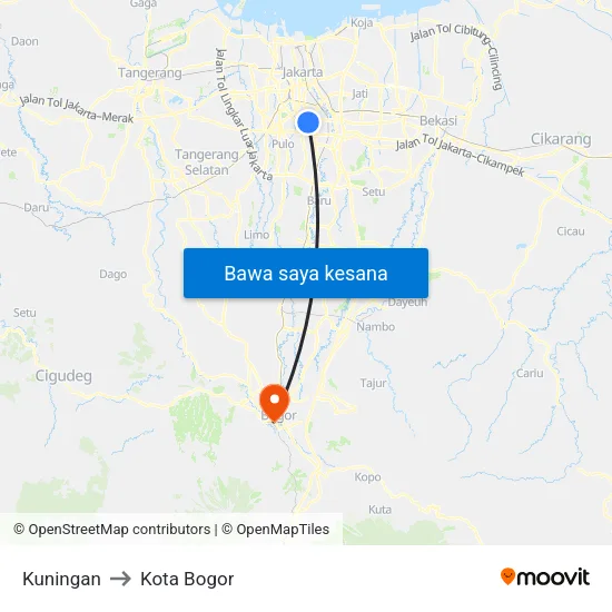 Kuningan to Kota Bogor map