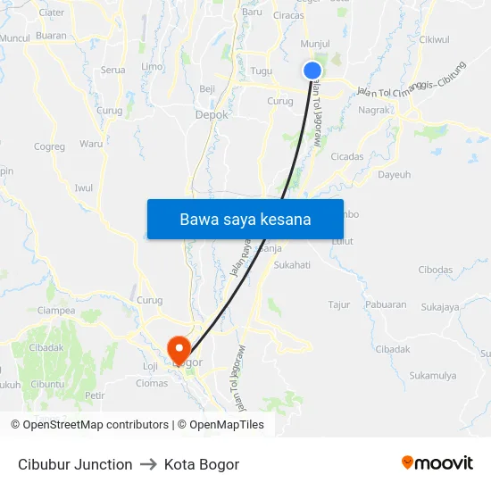 Cibubur Junction to Kota Bogor map
