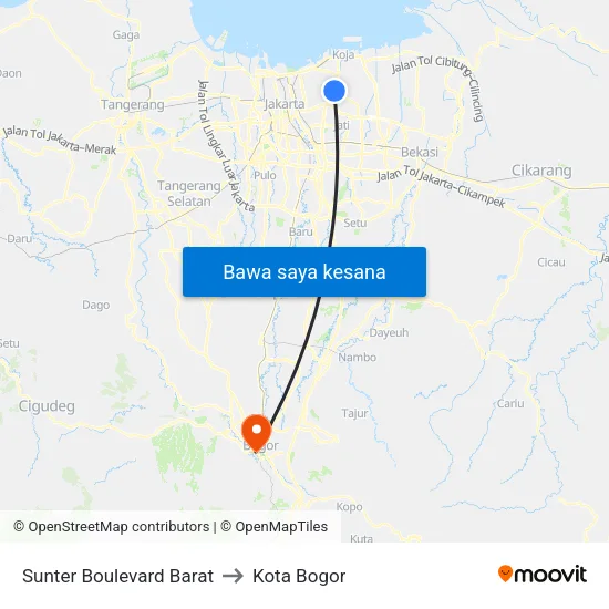 Sunter Boulevard Barat to Kota Bogor map