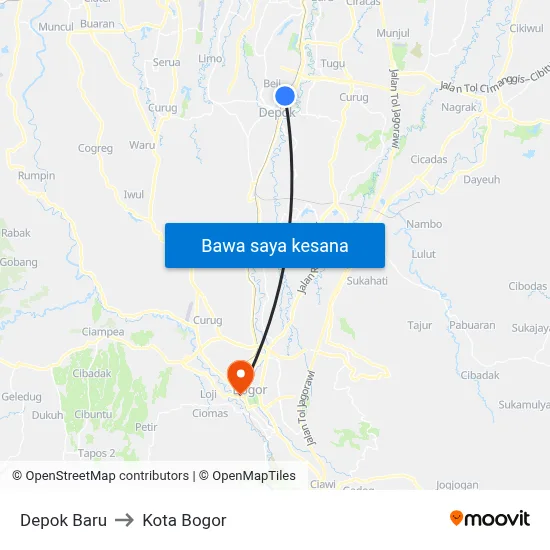Depok Baru to Kota Bogor map