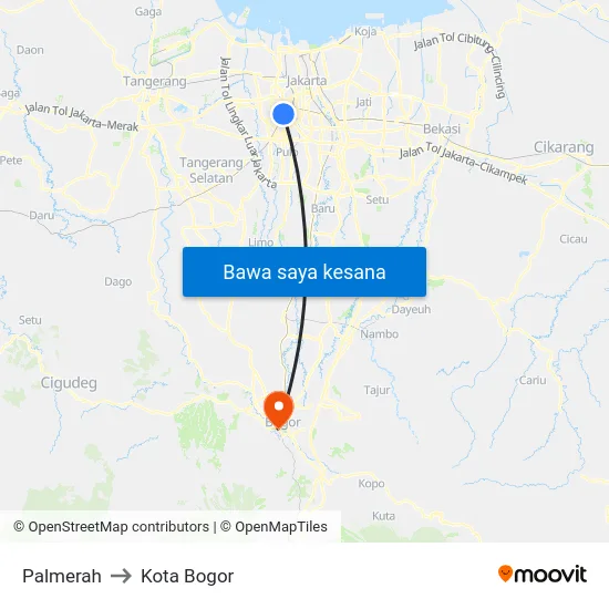 Palmerah to Kota Bogor map