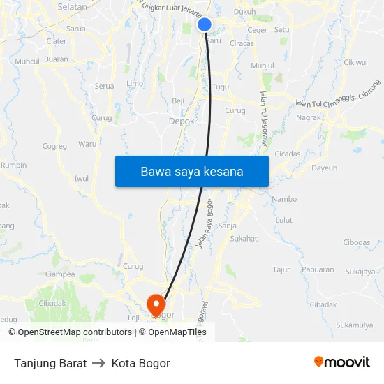Tanjung Barat to Kota Bogor map