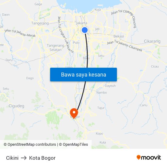 Cikini to Kota Bogor map