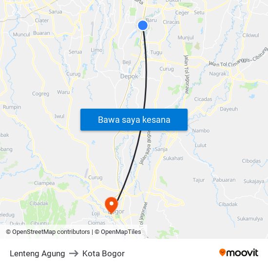 Lenteng Agung to Kota Bogor map
