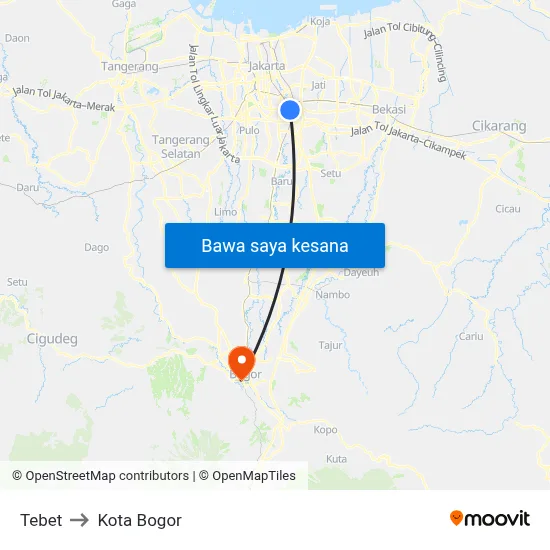 Tebet to Kota Bogor map