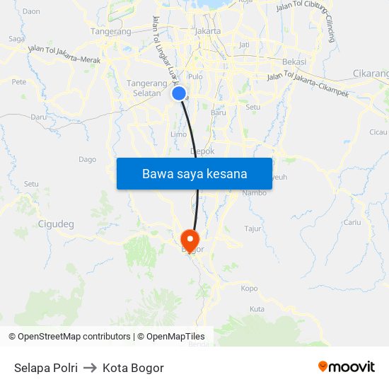 Selapa Polri to Kota Bogor map