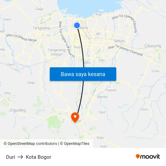 Duri to Kota Bogor map