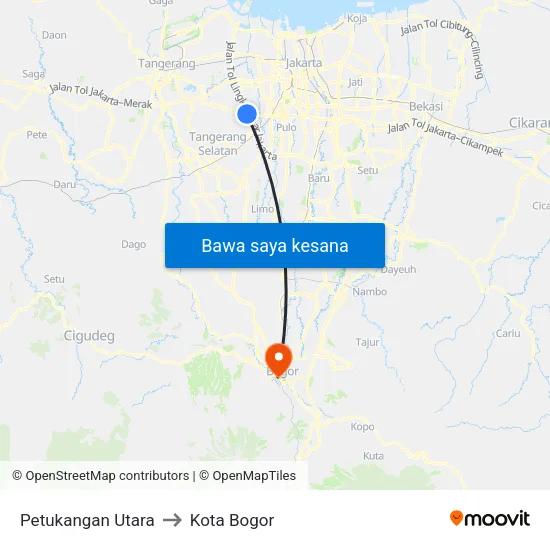 Petukangan Utara to Kota Bogor map