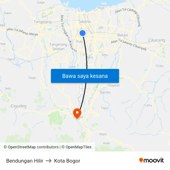 Bendungan Hilir to Kota Bogor map