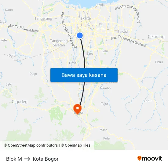 Blok M to Kota Bogor map