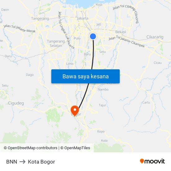 BNN to Kota Bogor map