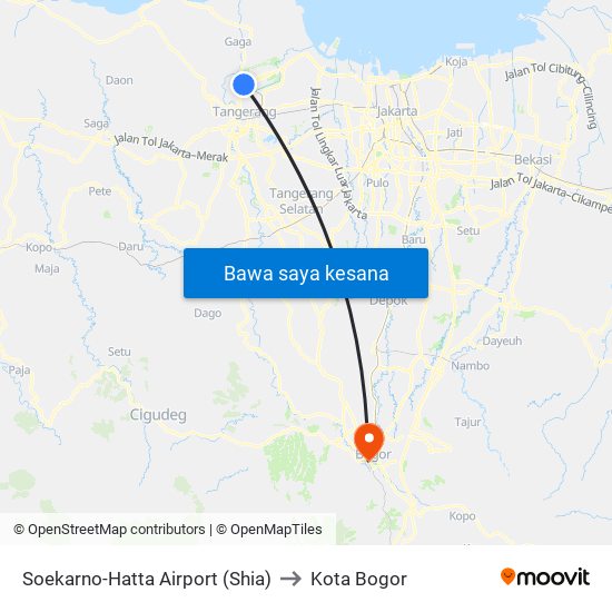 Soekarno-Hatta Airport (Shia) to Kota Bogor map