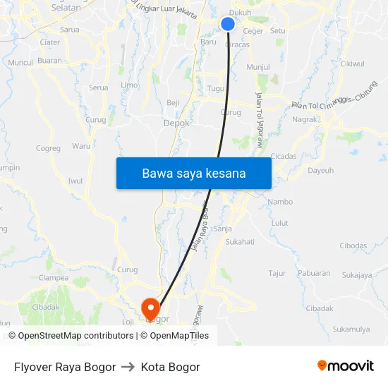 Flyover Raya Bogor to Kota Bogor map