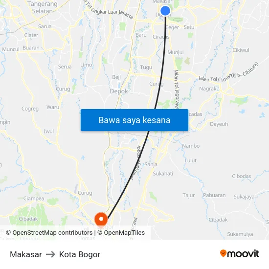 Makasar to Kota Bogor map