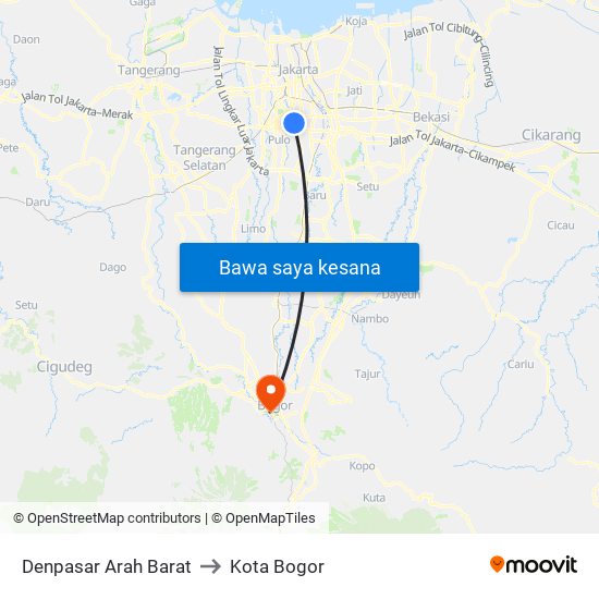 Denpasar Arah Barat to Kota Bogor map