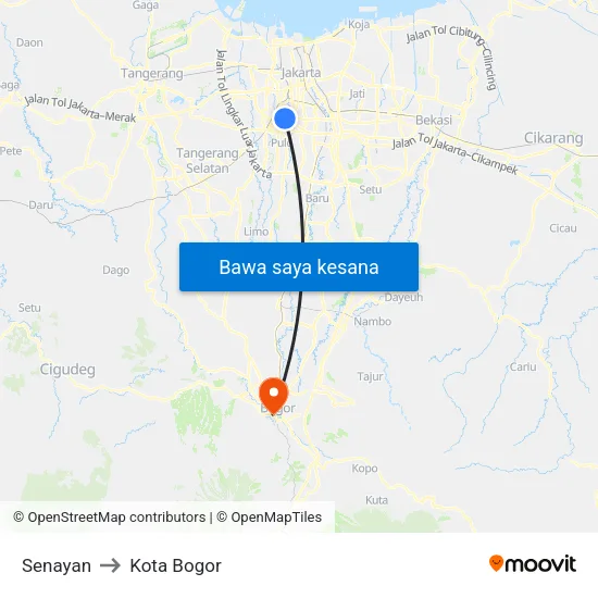 Senayan to Kota Bogor map
