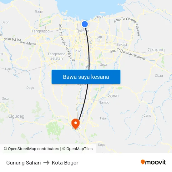 Gunung Sahari to Kota Bogor map