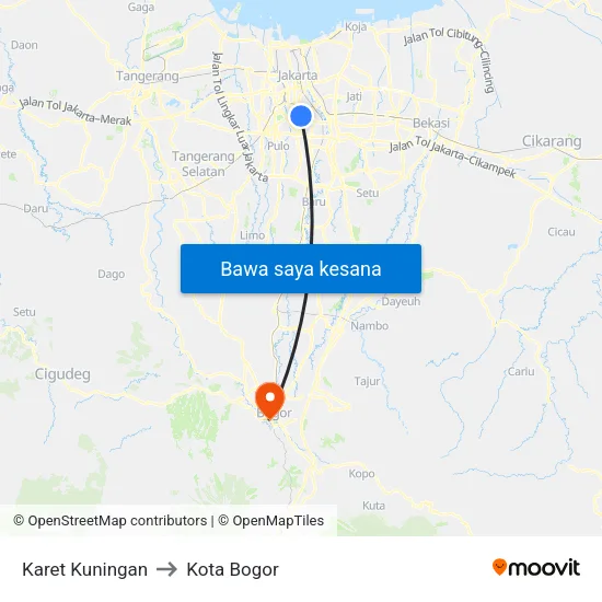 Karet Kuningan to Kota Bogor map