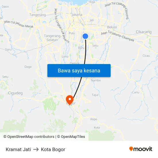 Kramat Jati to Kota Bogor map
