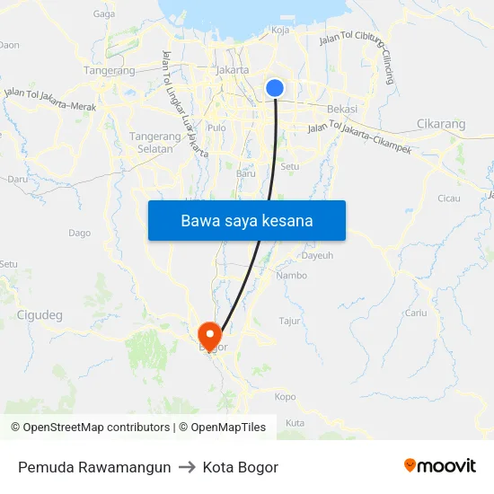 Pemuda Rawamangun to Kota Bogor map
