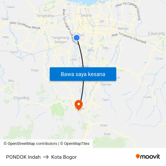 PONDOK Indah to Kota Bogor map