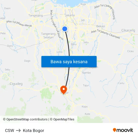 CSW to Kota Bogor map