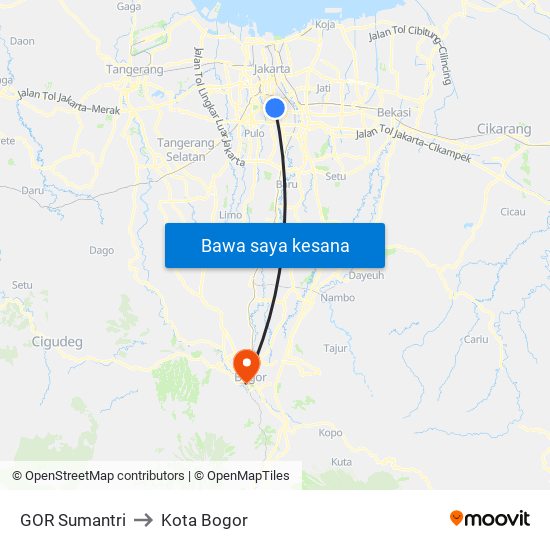 GOR Sumantri to Kota Bogor map