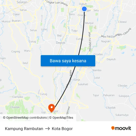 Kampung Rambutan to Kota Bogor map