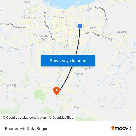 Buaran to Kota Bogor map