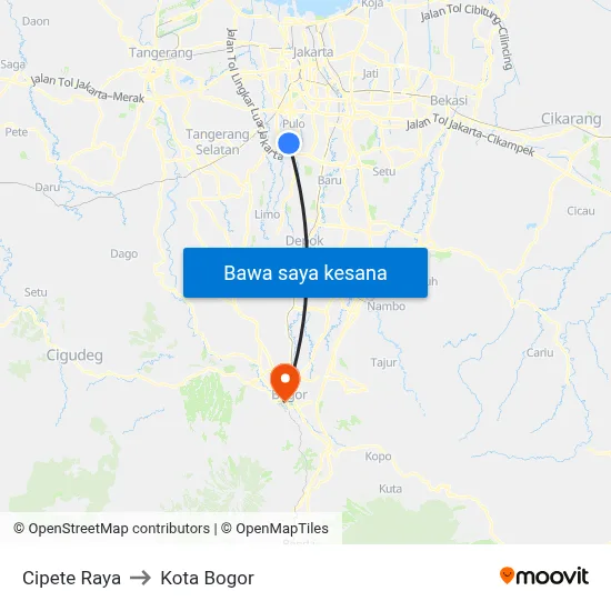 Cipete Raya to Kota Bogor map