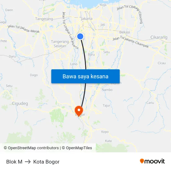Blok M to Kota Bogor map