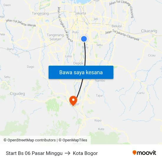 Start Bs 06 Pasar Minggu to Kota Bogor map