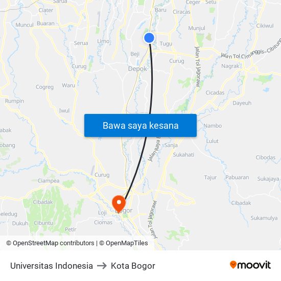 Universitas Indonesia to Kota Bogor map