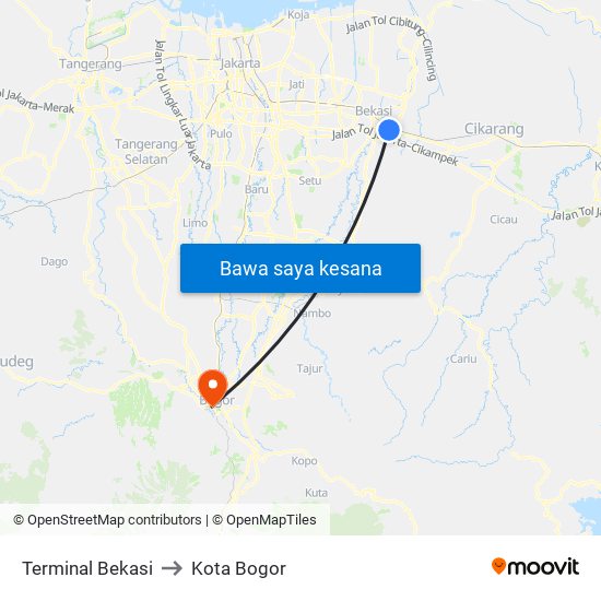 Terminal Bekasi to Kota Bogor map