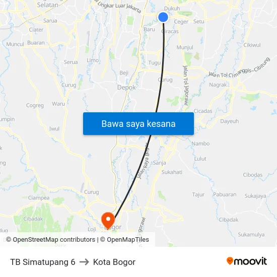 TB Simatupang 6 to Kota Bogor map