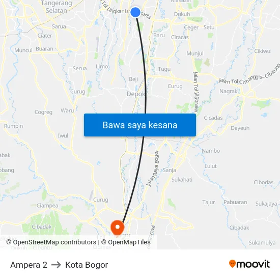 Ampera 2 to Kota Bogor map